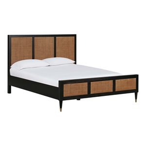 Pemberly Row 47.2&quotH Acacia & MDF Wood Veneer Queen Bed in Brown/Black