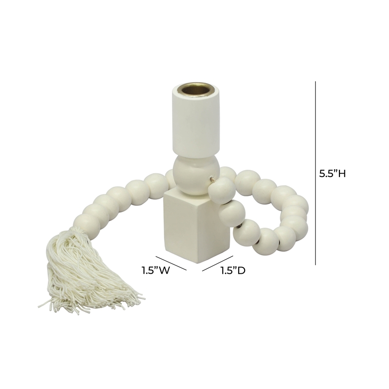 Pemberly Row Handmade Modern / Contemporary Cream Wooden Candlestick