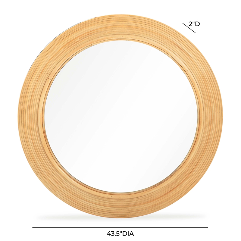 Pemberly Row Natural Rattan Round Wall Mirror - 43.5