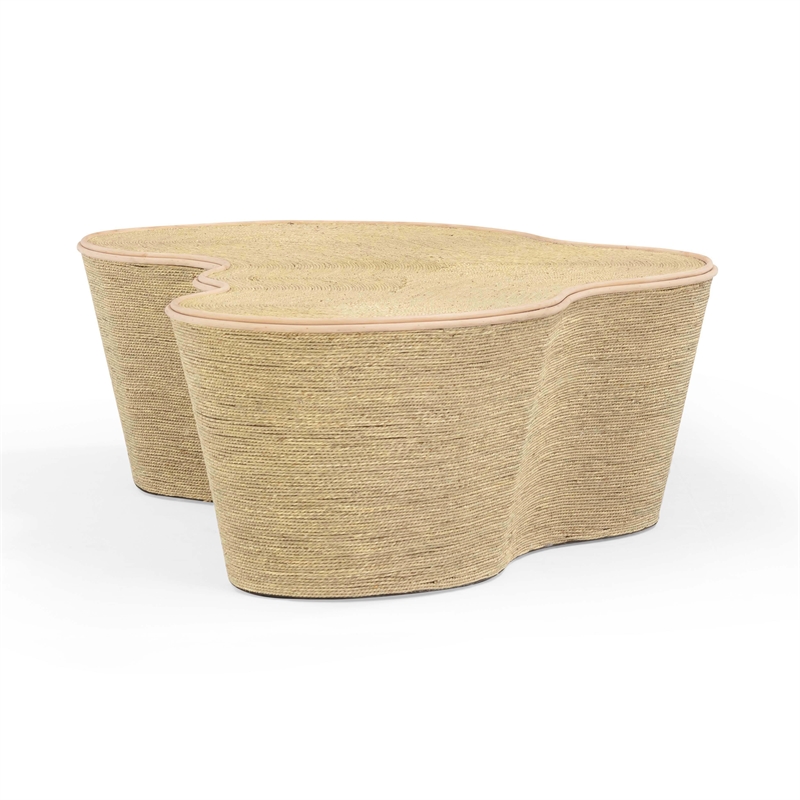 Pemberly Row Contemporary Slab Natural Seagrass Coffee Table