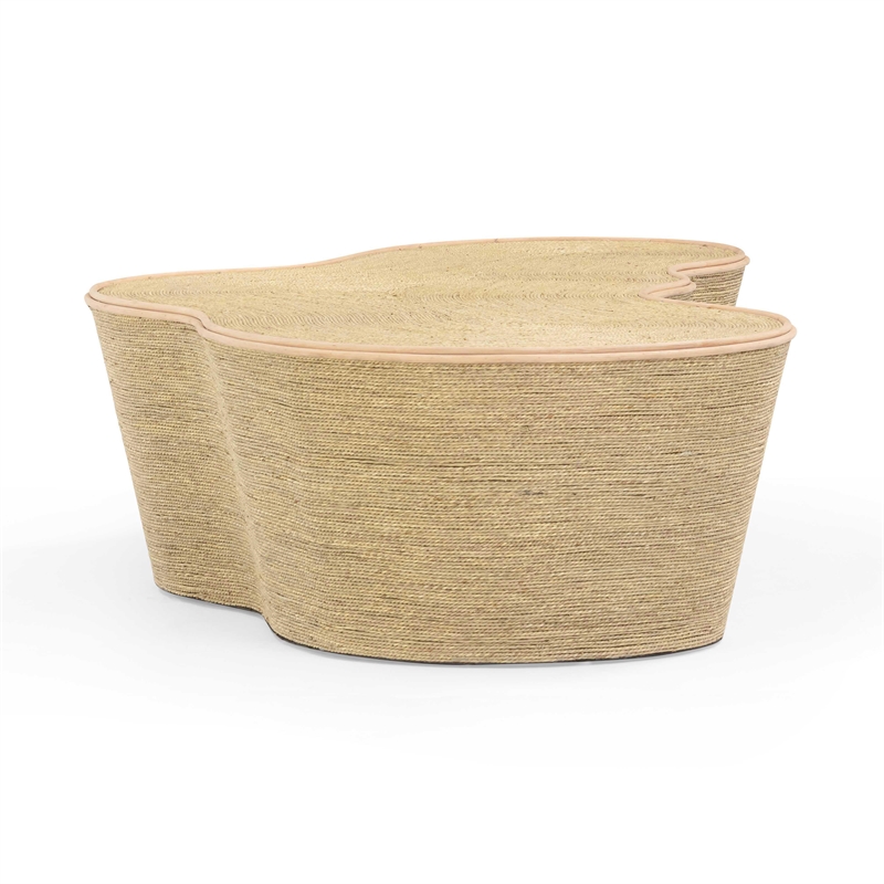 Pemberly Row Contemporary Slab Natural Seagrass Coffee Table