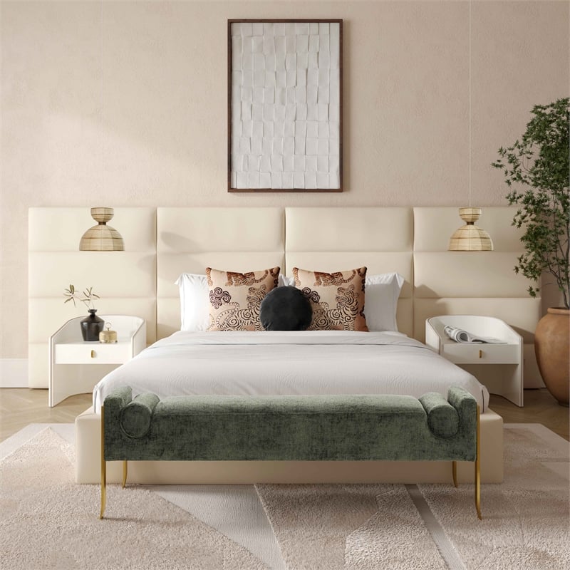 Pemberly Row Contemporary Cream Velvet Queen Wings (Set of 2)