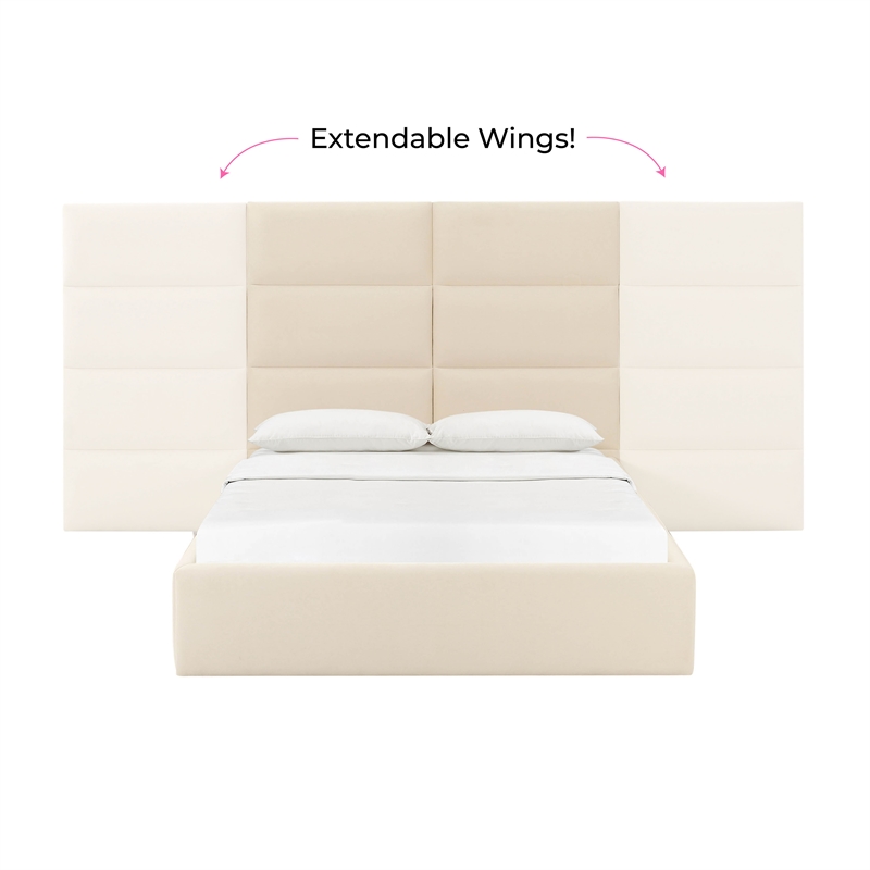 Pemberly Row Contemporary Cream Velvet Queen Wings (Set of 2)