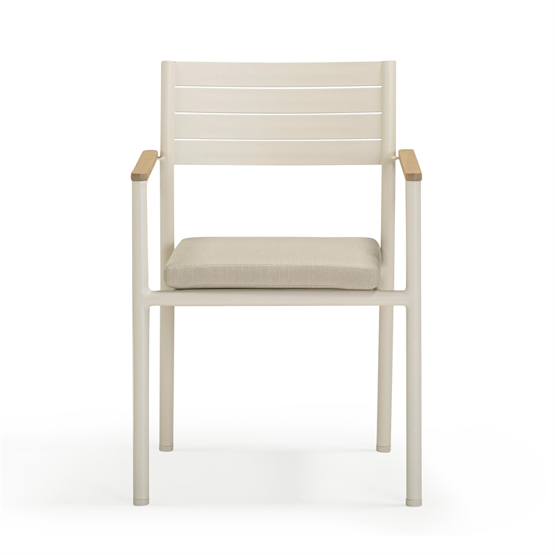 Pemberly Row Contemporary Cream Outdoor Dining Chair - Set of 2
