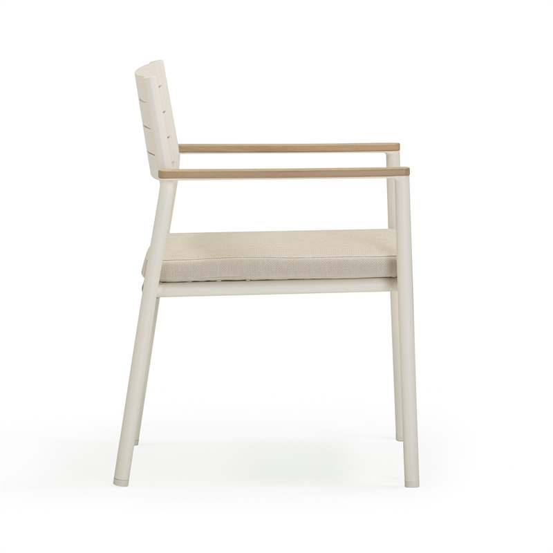 Pemberly Row Contemporary Cream Outdoor Dining Chair - Set of 2