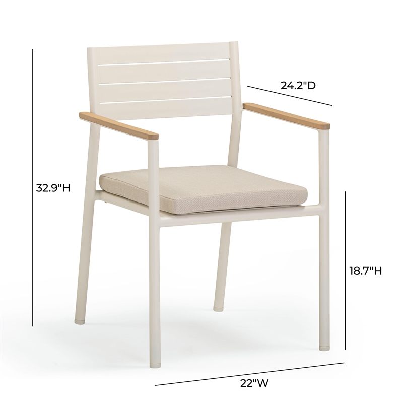Pemberly Row Contemporary Cream Outdoor Dining Chair - Set of 2