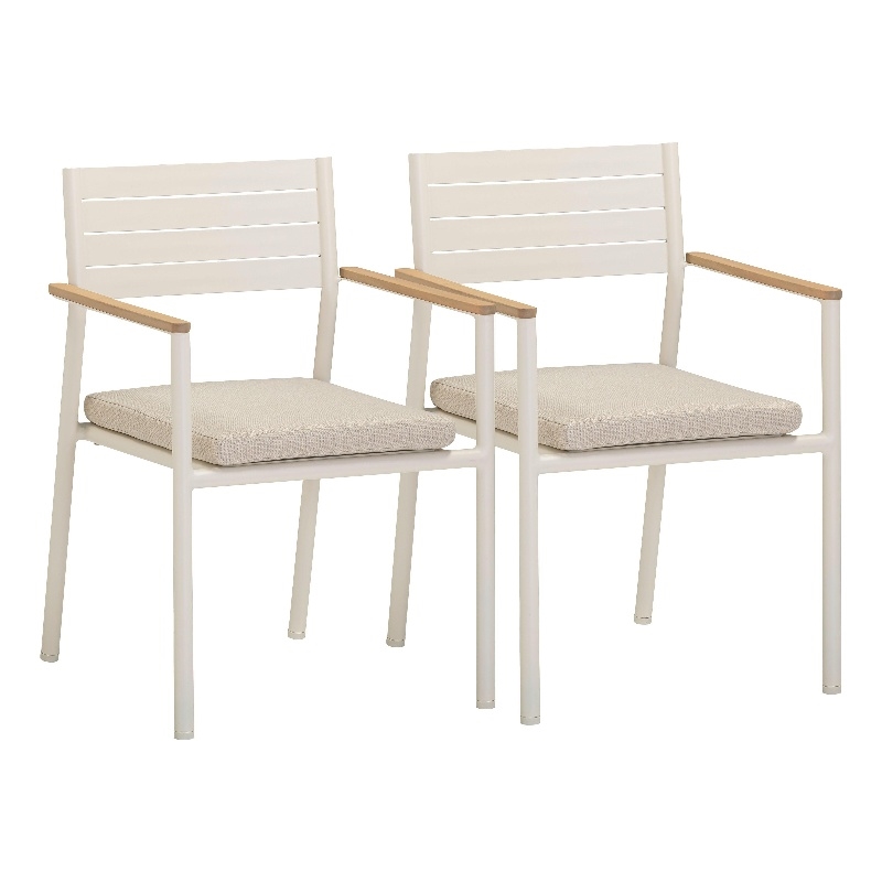 Pemberly Row Contemporary Cream Outdoor Dining Chair - Set of 2