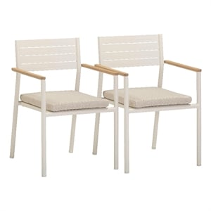 Pemberly Row Contemporary Cream Outdoor Dining Chair - Set of 2