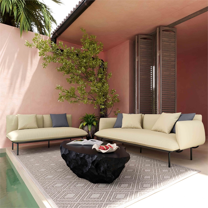 Pemberly Row Handmade Modern Transitional Beige Outdoor Loveseat