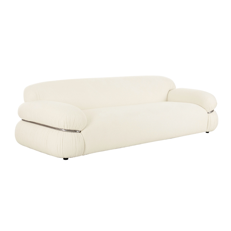 Pemberly Row Traditional Upholstered Cream Finish Boucle Sofa
