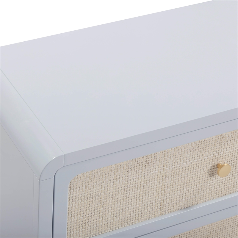 Pemberly Row Contemporary Pastel Blue Rattan 6 Drawer Wooden Dresser