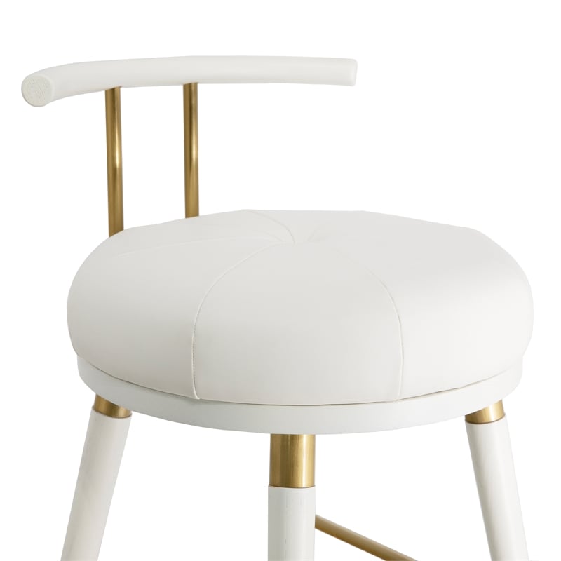 Pemberly Row Transitional White Finish Vegan Leather Counter Stool