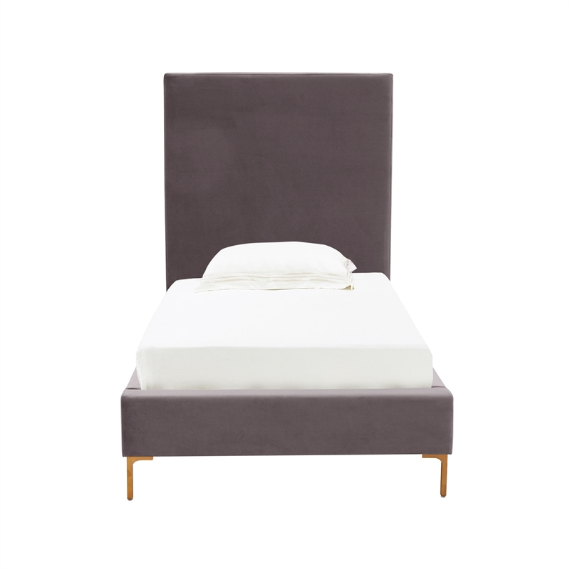 Pemberly Row Handmade Contemporary Gray Textured Velvet Bed in Twin