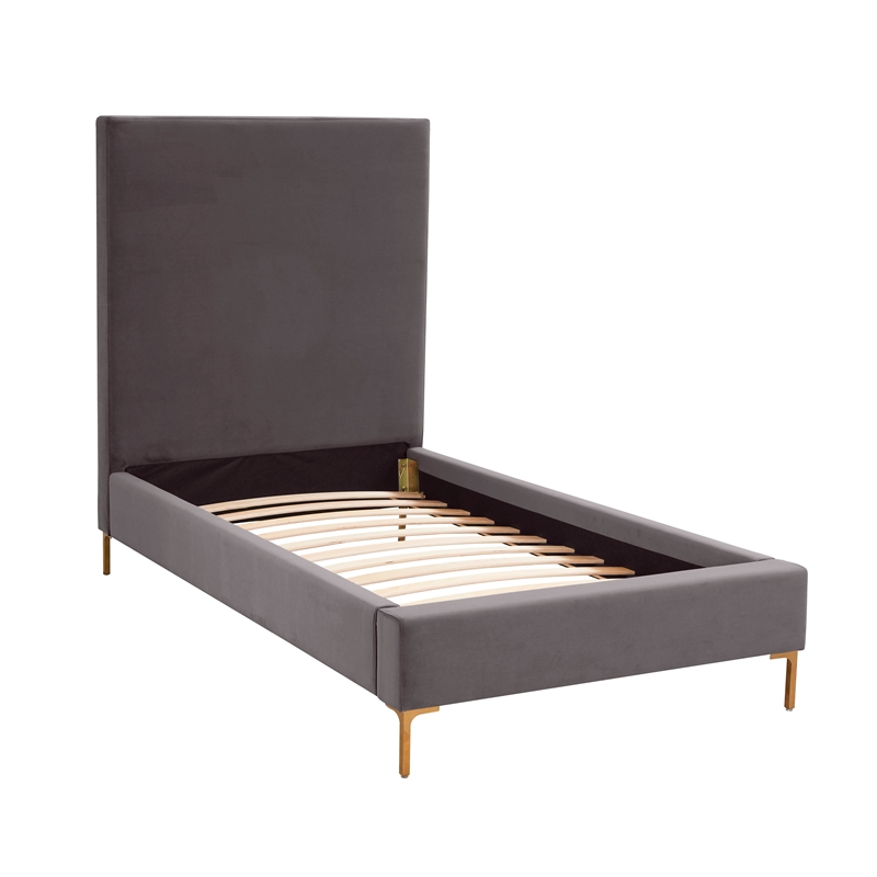 Pemberly Row Handmade Contemporary Gray Textured Velvet Bed in Twin