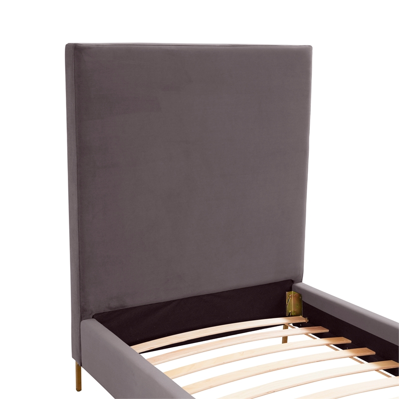 Pemberly Row Handmade Contemporary Gray Textured Velvet Bed in Twin