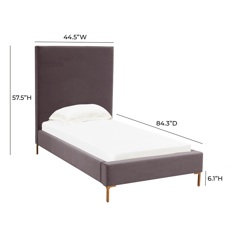 Pemberly Row Handmade Contemporary Gray Textured Velvet Bed in Twin
