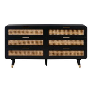 Pemberly Row 32&quotH 6-Drawer Mid-Century Wood Dresser in Black