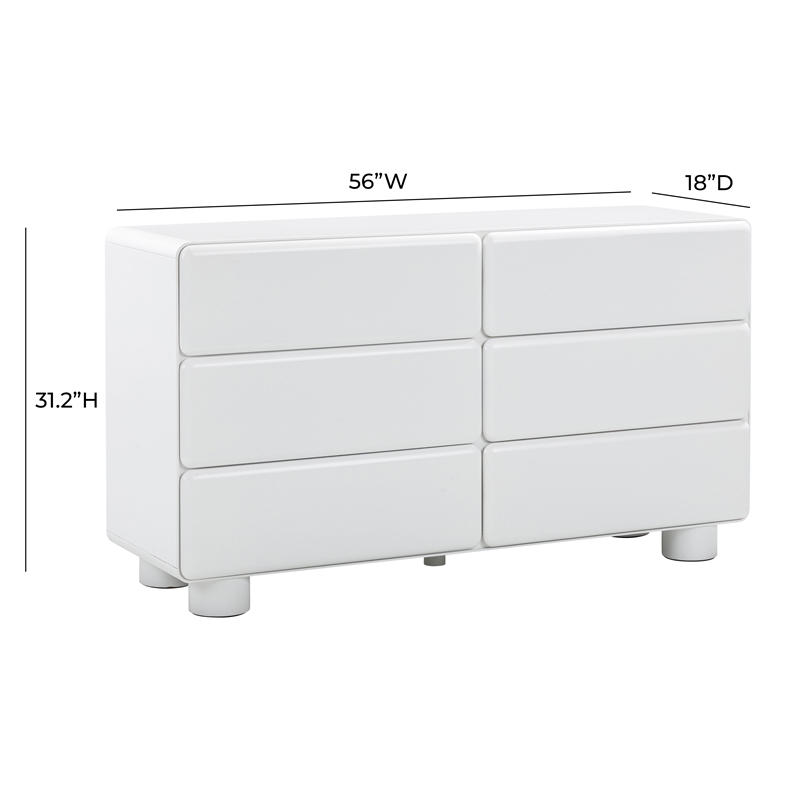Pemberly Row Modern / Contemporary White Finish 6-Drawer Dresser