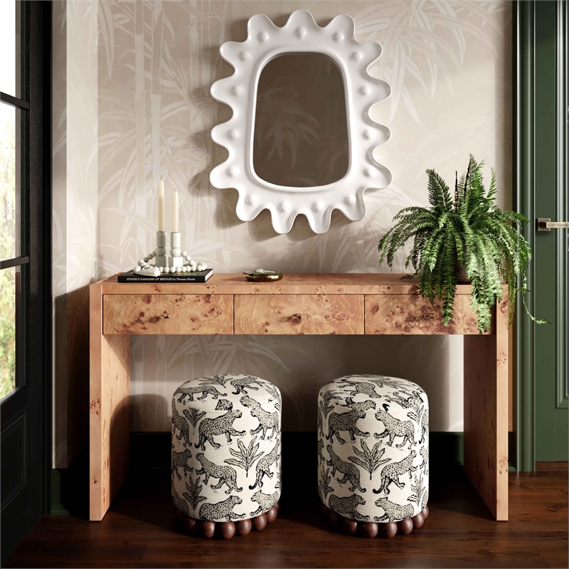 Pemberly Row Taupe Leopard Jacquard Ottoman - 15.7