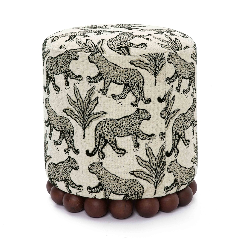 Pemberly Row Taupe Leopard Jacquard Ottoman - 15.7