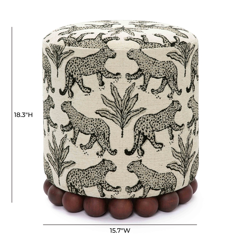 Pemberly Row Taupe Leopard Jacquard Ottoman - 15.7