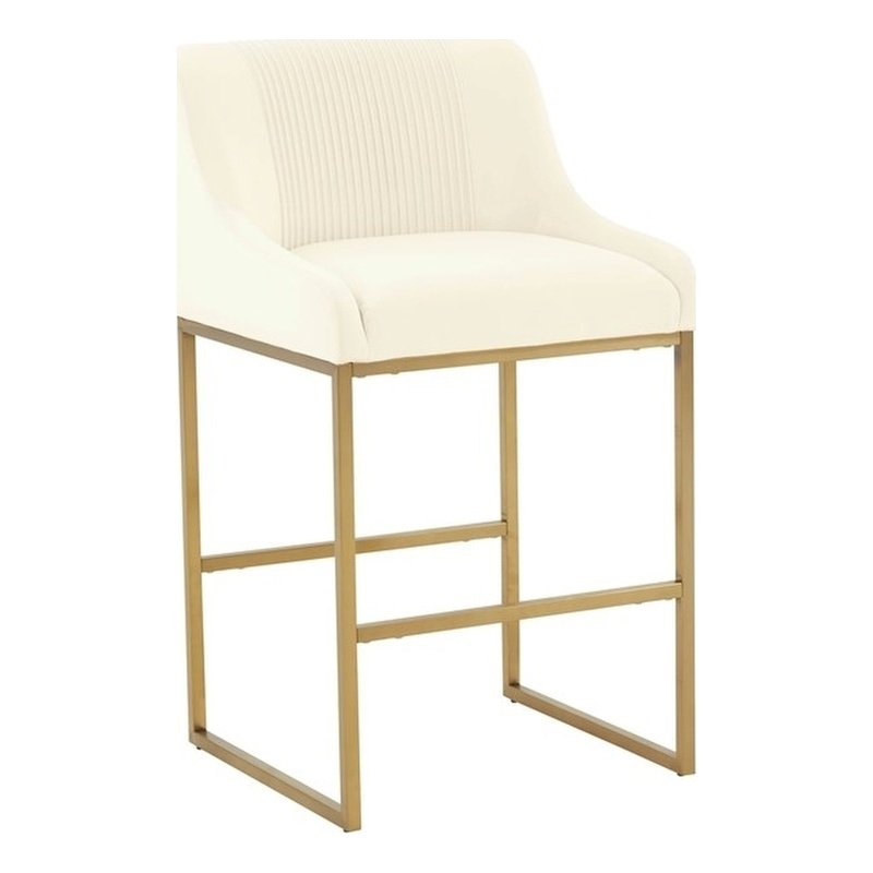 Pemberly Row Transitional Cream Pleated Velvet Counter Stool