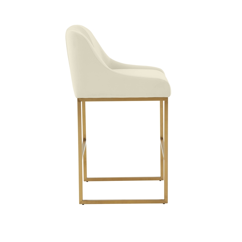 Pemberly Row Transitional Cream Pleated Velvet Counter Stool