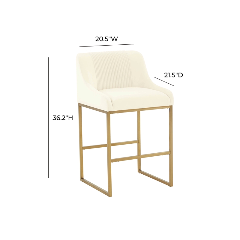 Pemberly Row Transitional Cream Pleated Velvet Counter Stool