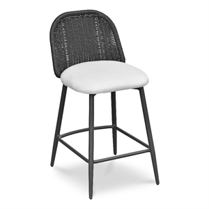Pemberly Row Contemporary Black Rattan Performance Fabric Barstool