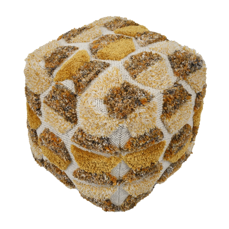 Pemberly Row Handmade Transitional Brown and Gold Tufted Accent Pouf