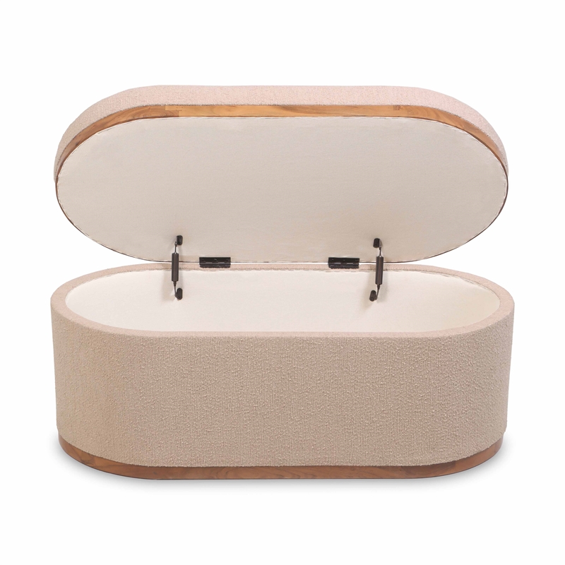 Pemberly Row Modern / Contemporary Ivory Boucle Oval Storage Ottoman