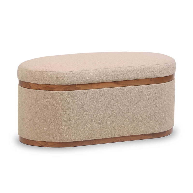 Pemberly Row Modern / Contemporary Ivory Boucle Oval Storage Ottoman