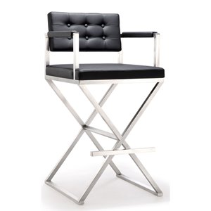 Pemberly Row 30&quot Stainless Steel & Fabric Bar Stool in Black