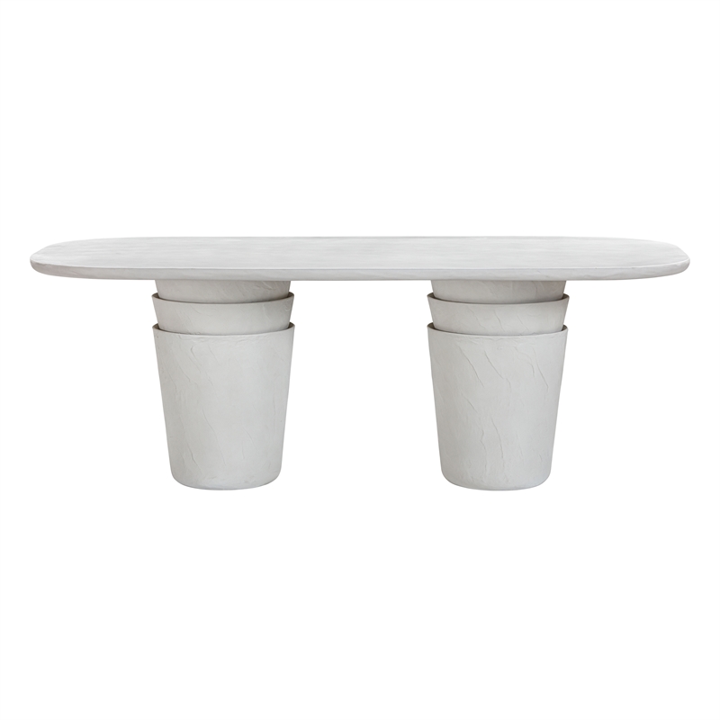 Pemberly Row Light Grey Faux Plaster Indoor/Outdoor Concrete Oval Dining Table