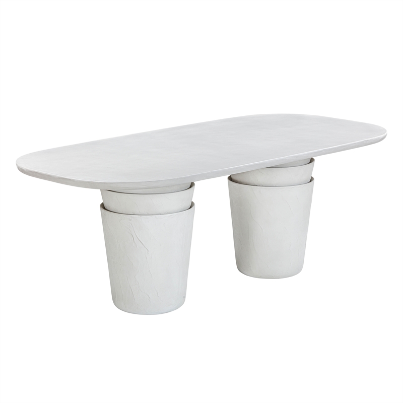Pemberly Row Light Grey Faux Plaster Indoor/Outdoor Concrete Oval Dining Table