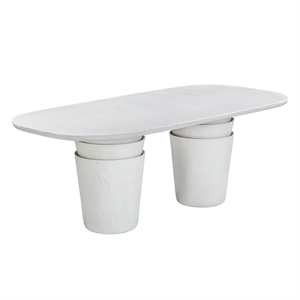 Pemberly Row Light Grey Faux Plaster Indoor/Outdoor Concrete Oval Dining Table