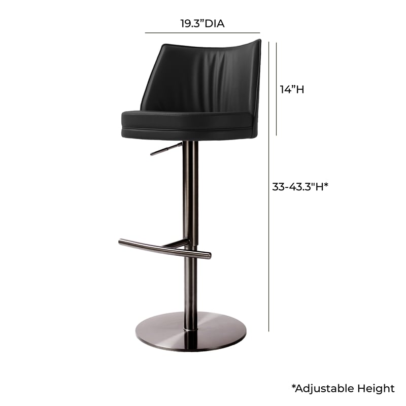 Pemberly Row Transitional Black Vegan Leather on Black Adjustable Stool