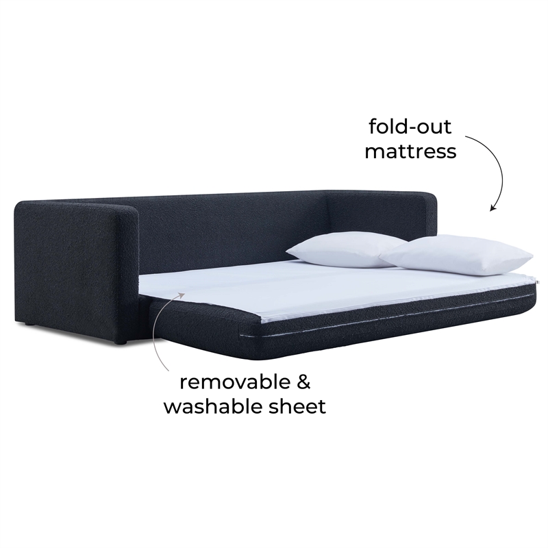 Pemberly Row Modern Transitional Black Finish Boucle Sofa Bed
