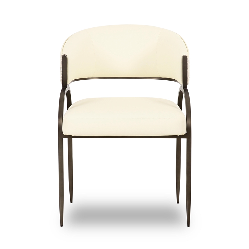 Pemberly Row Contemporary Cream Vegan Leather 2-Tone Dining Chair