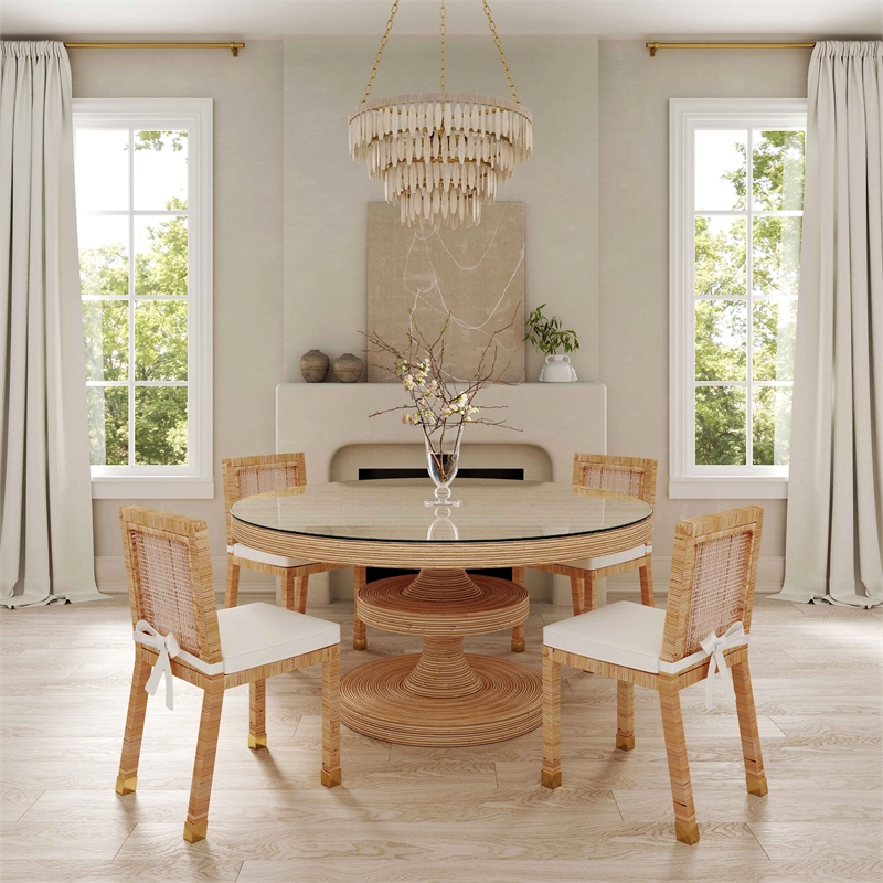 Pemberly Row Handmade Transitional Rattan Veneer Dining Chair