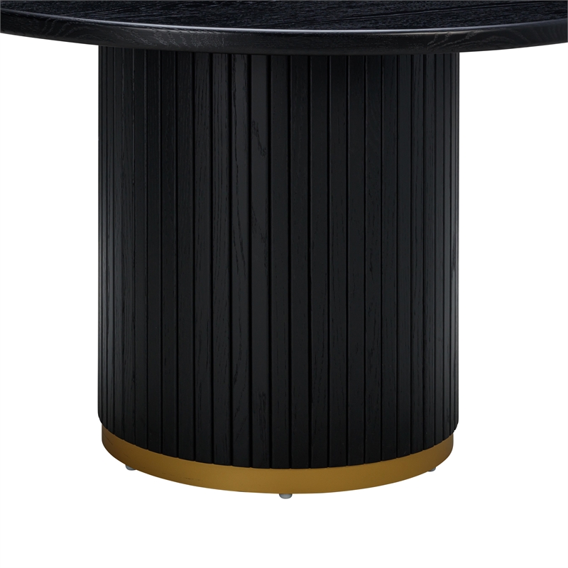 Pemberly Row Transitional Black Finish Oak Round Dining Table