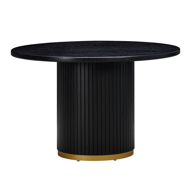 Pemberly Row Transitional Black Finish Oak Round Dining Table