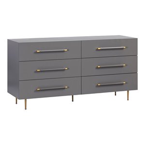 Pemberly Row 32&quotH 6-Drawer Modern Wood/Iron Dresser in Gray/Gold