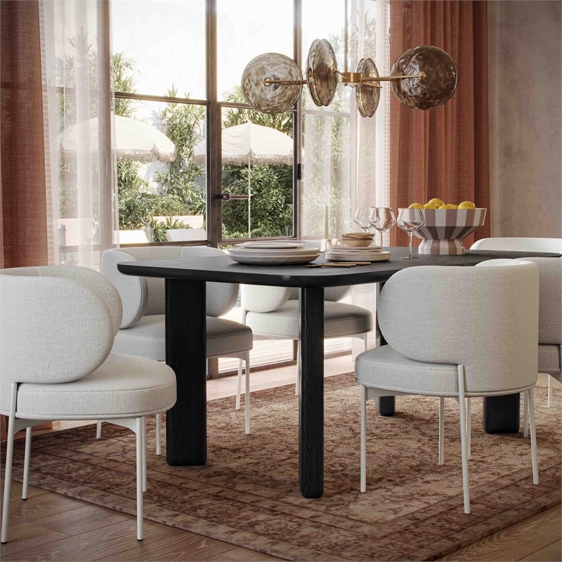 Pemberly Row Contemporary Cream Performance Upcycled Linen Dining Chair