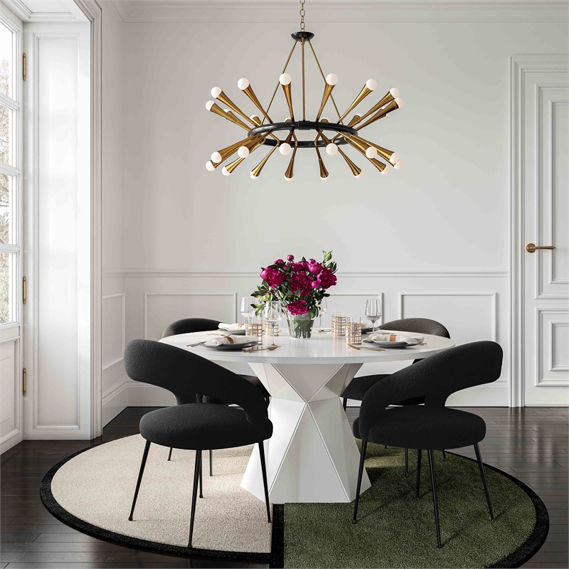 Pemberly Row Handmade Transitional Black Finish Boucle Dining Chair