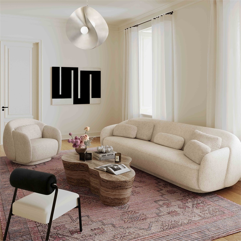 Pemberly Row Handmade Misty Cream Boucle Sofa - 90