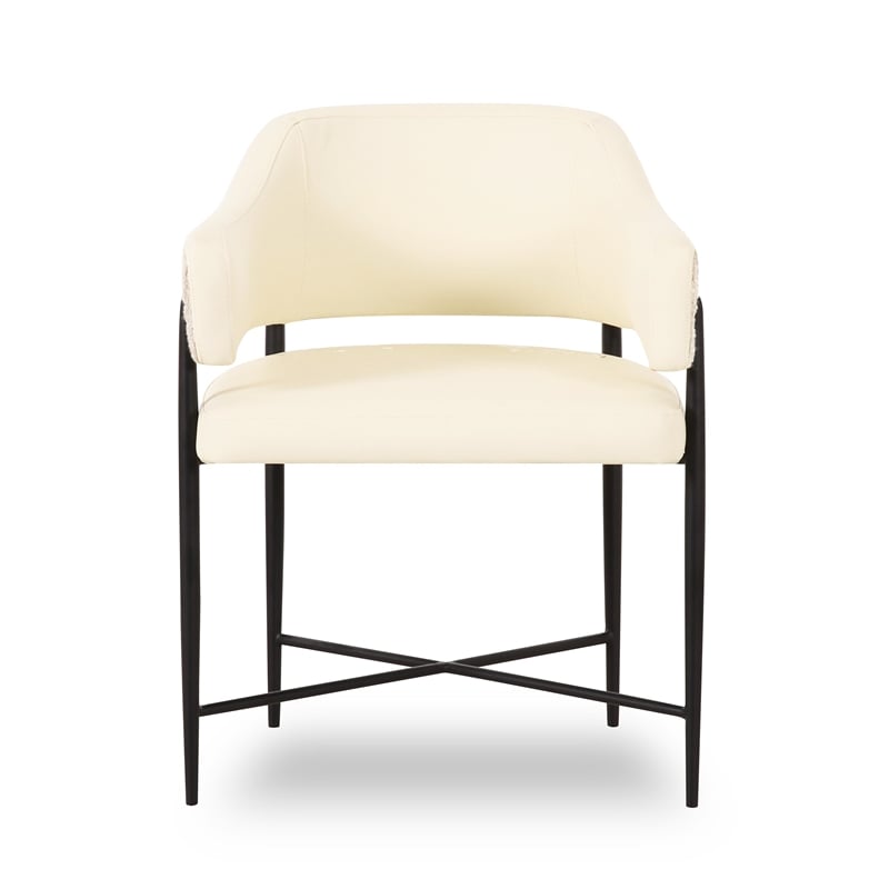 Pemberly Row Contemporary Cream Vegan Leather 2-Tone Dining Chair
