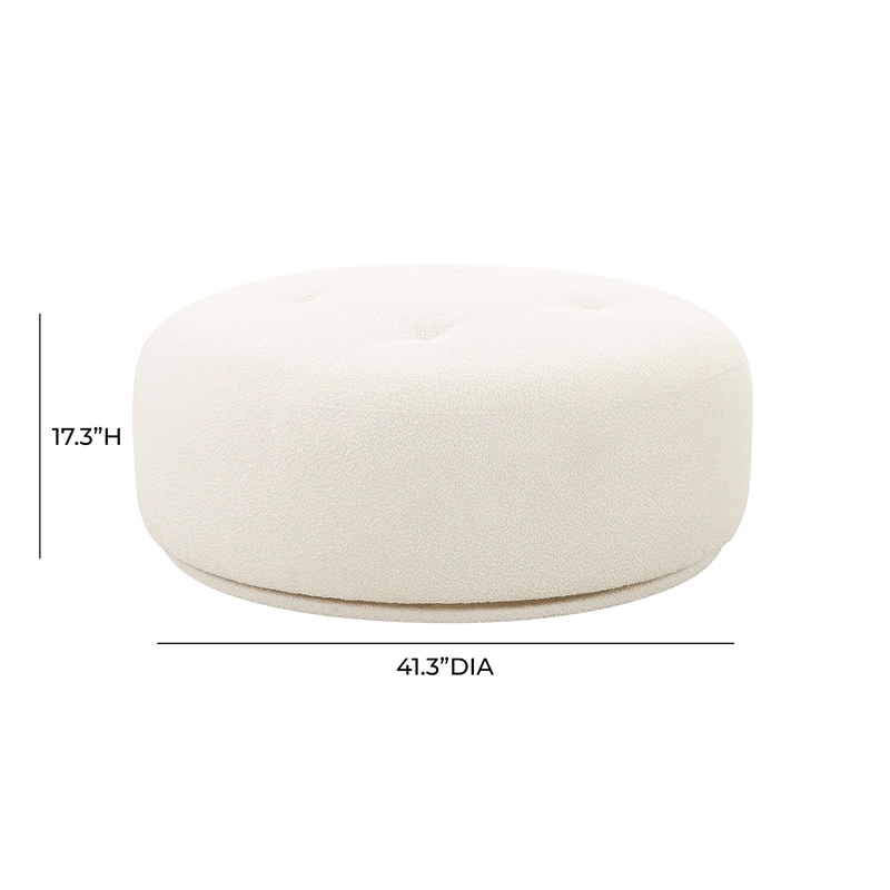 Pemberly Row Handmade Transitional Cream Boucle Swivel Ottoman