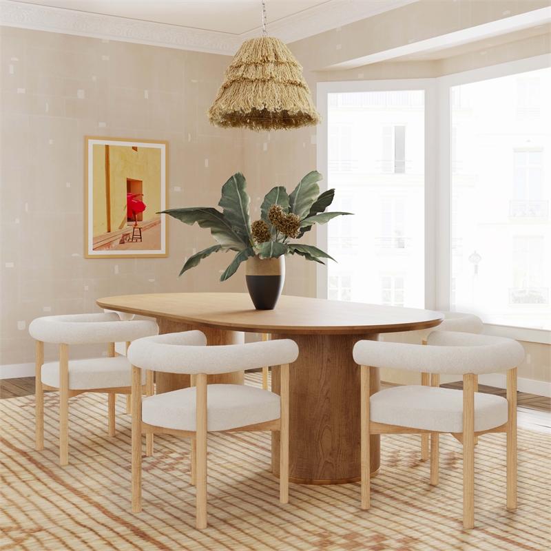 Pemberly Row Handmade Transitional Cream Boucle Dining Chair