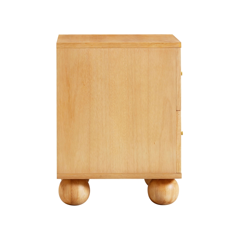 Pemberly Row Contemporary Natural Wood & Rattan Wavy Nightstand